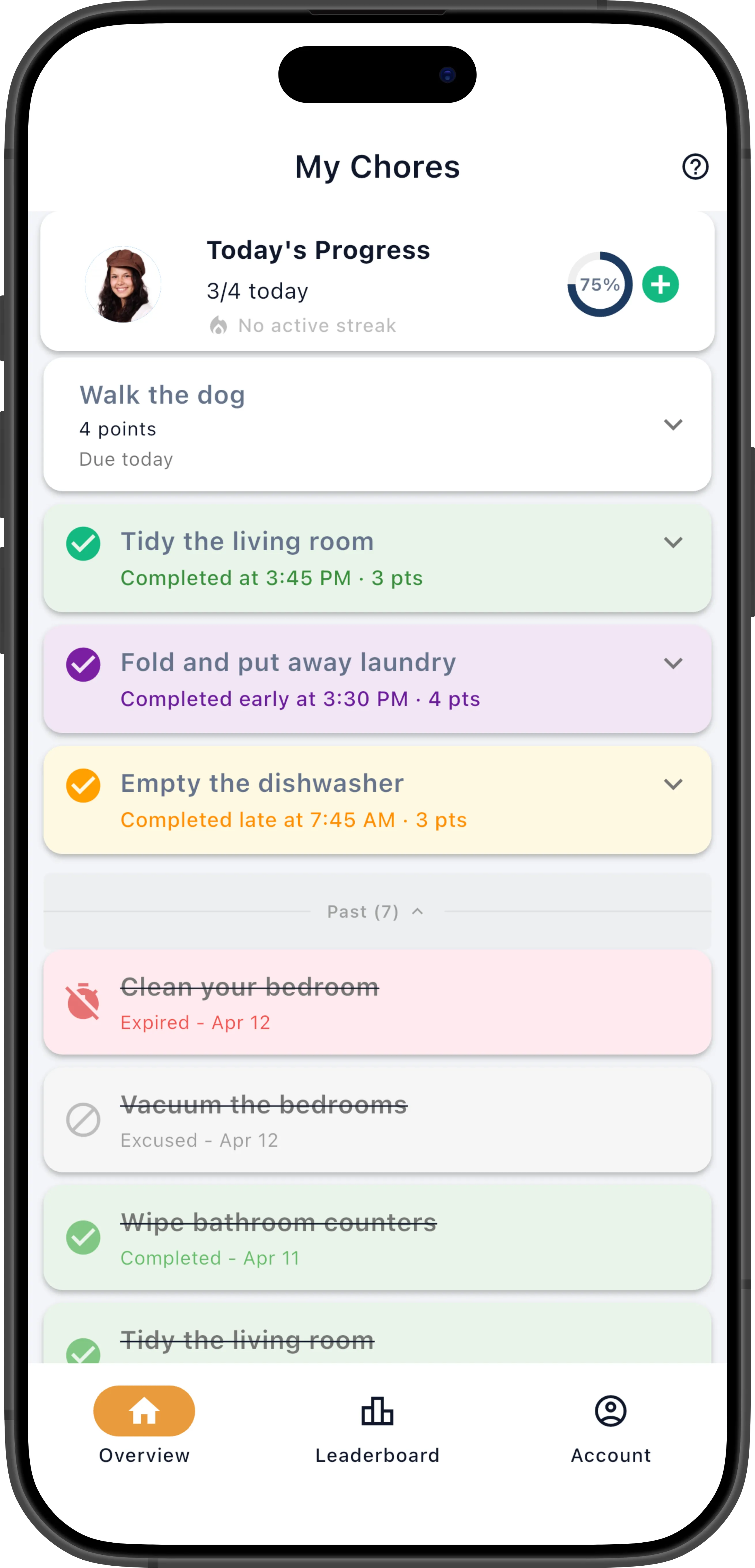 Member dashboard with the Past section expanded